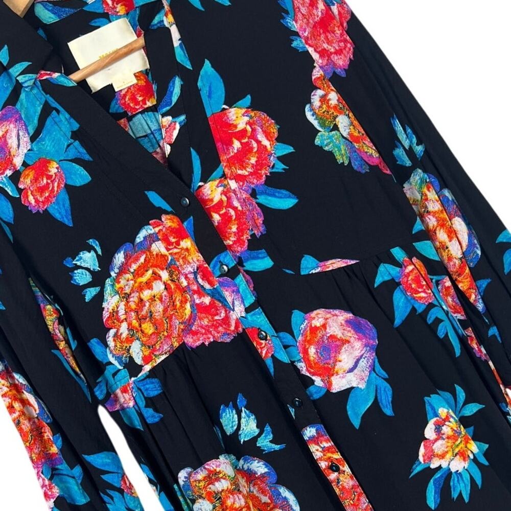 MAEVE Women's 4 Black‎ Floral Woodland Walk Button Front Tropical Resort Blouse